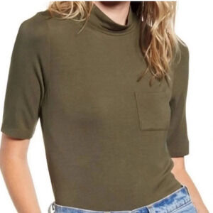 NWT Articles Of Society Mock Neck Pocket Tee Olive Army Green Sz M L short slv